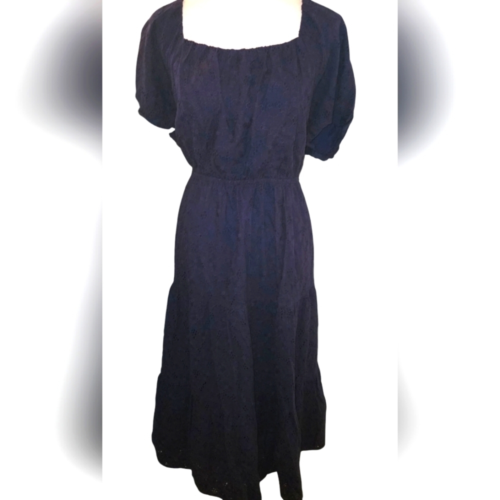 SKIES ARE BLUE NWT PUFFED SLEEVE TIERED MIDI DRESS - Picture 2 of 9